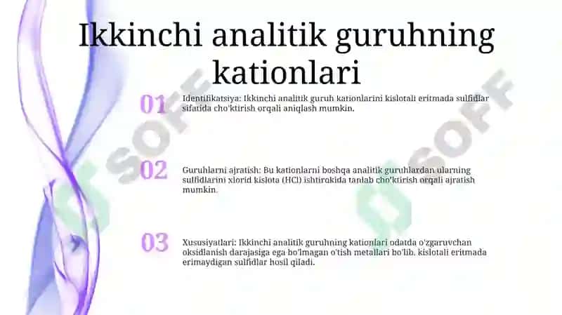 Ikkinchi Analitik Guruh Kationlarining Umumiy Tavsifi 2
