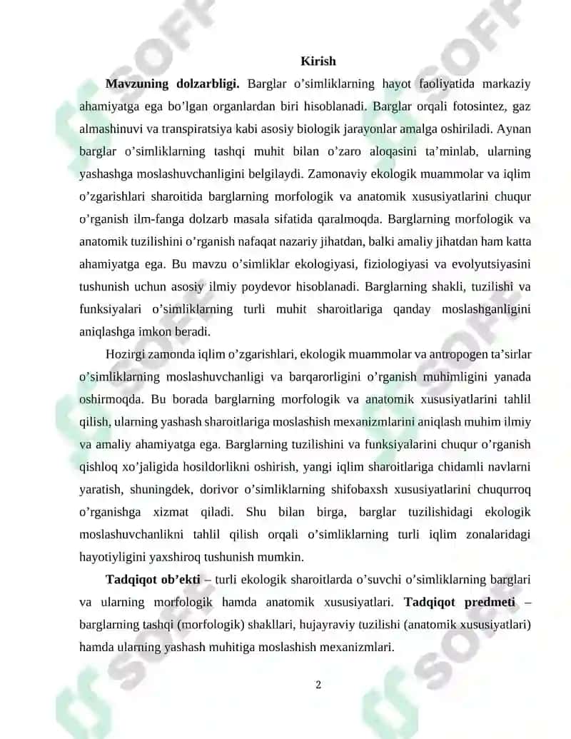 Barglarning Morfologik va Anatomik Tuzilishi 2