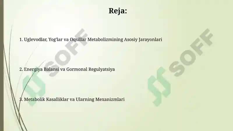 Uglevodlar, Yog'lar va Oqsillar Metabolizmi 2