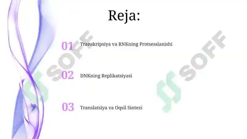 Transkripsiya va RNKning Protsesslanishi 2