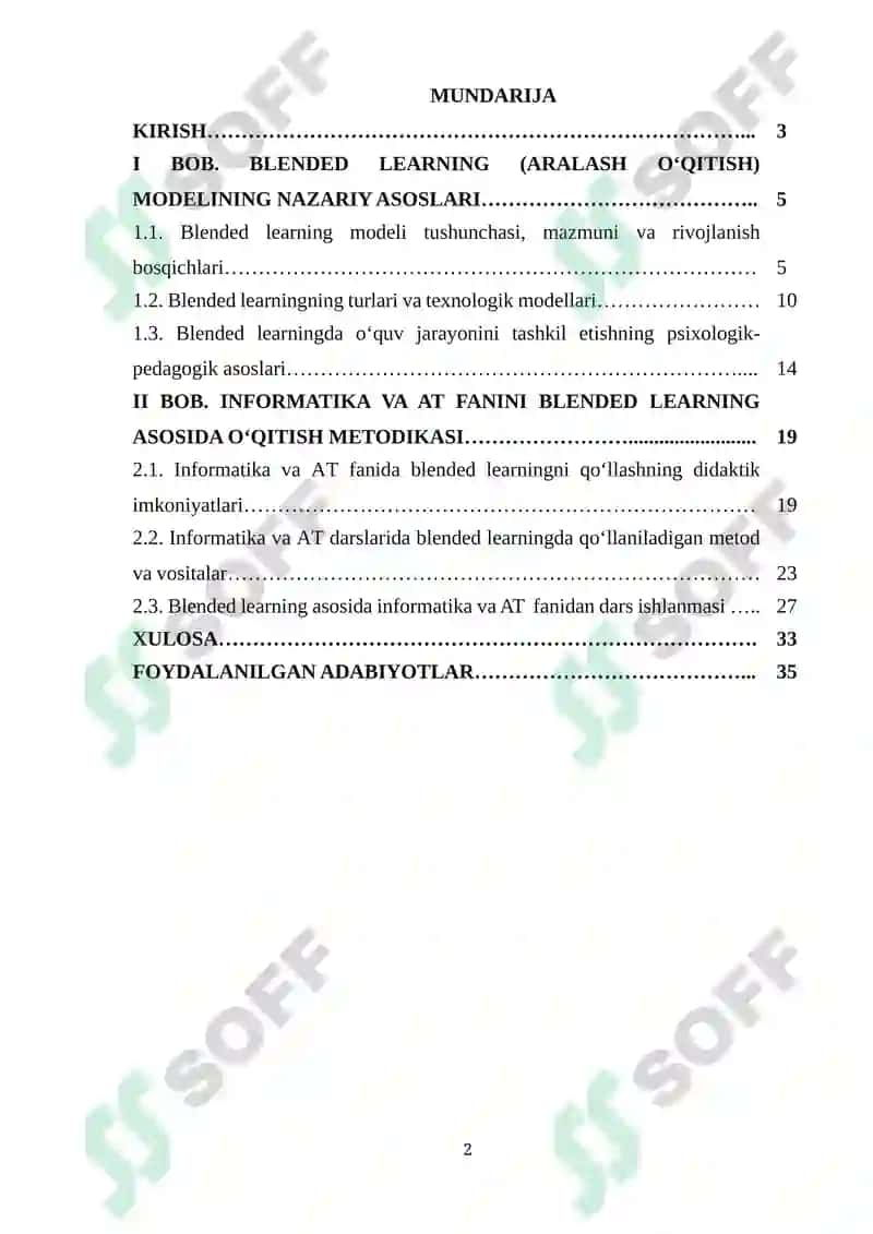 Blended learning mo‘deli asosida informatika va AT  fanini o‘qitish meto‘dikasi 2