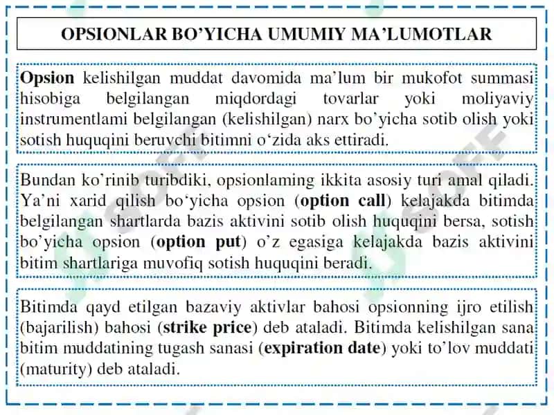 OPSIONLAR MOHIYATI VA QO’LLANILISHI 2