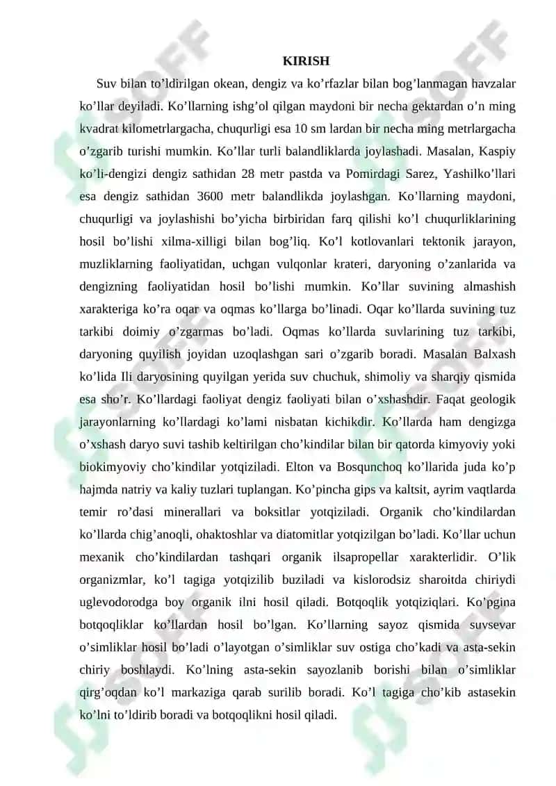 KO‘L VA BOTQOQLIKLARNING GEOLOGIK ISHI 2
