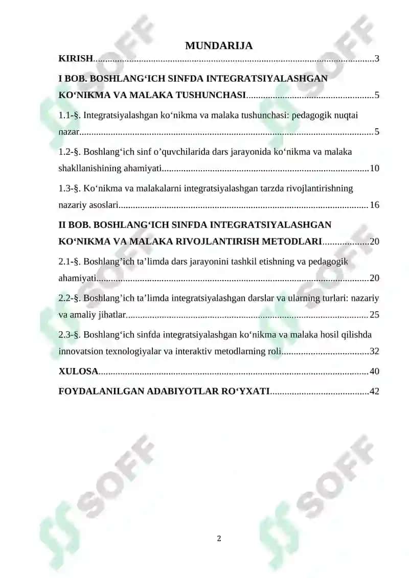BOSHLANG’ICH SINFDA INTEGRATSIYALASHGAN KO’NIKMA VA MALAKA HOSIL QILISHNING O’ZIGA XOSLIGI 2
