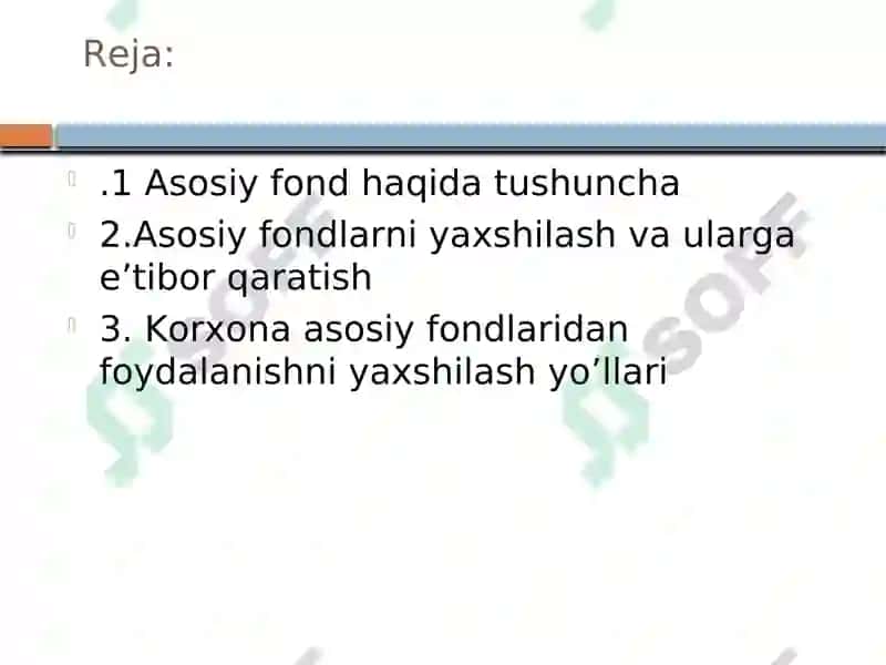 Korxona asosiy fondlaridan foydalanishni yaxshilash yo’llari 2