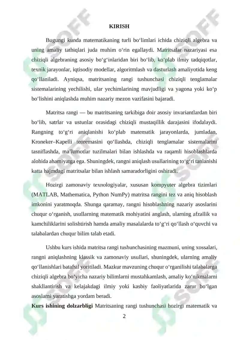 Matritsa rangi.matritsaning rangini hisoblash usullari 2