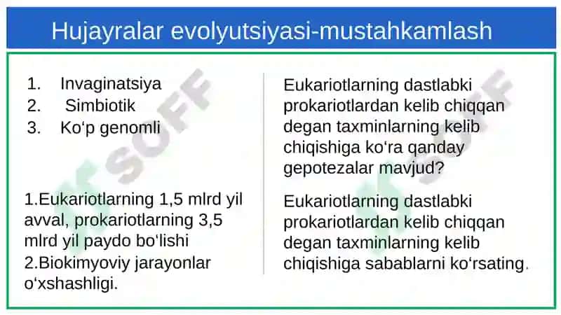 Hujayralar evolyutsiyasi-mustahkamlash 2