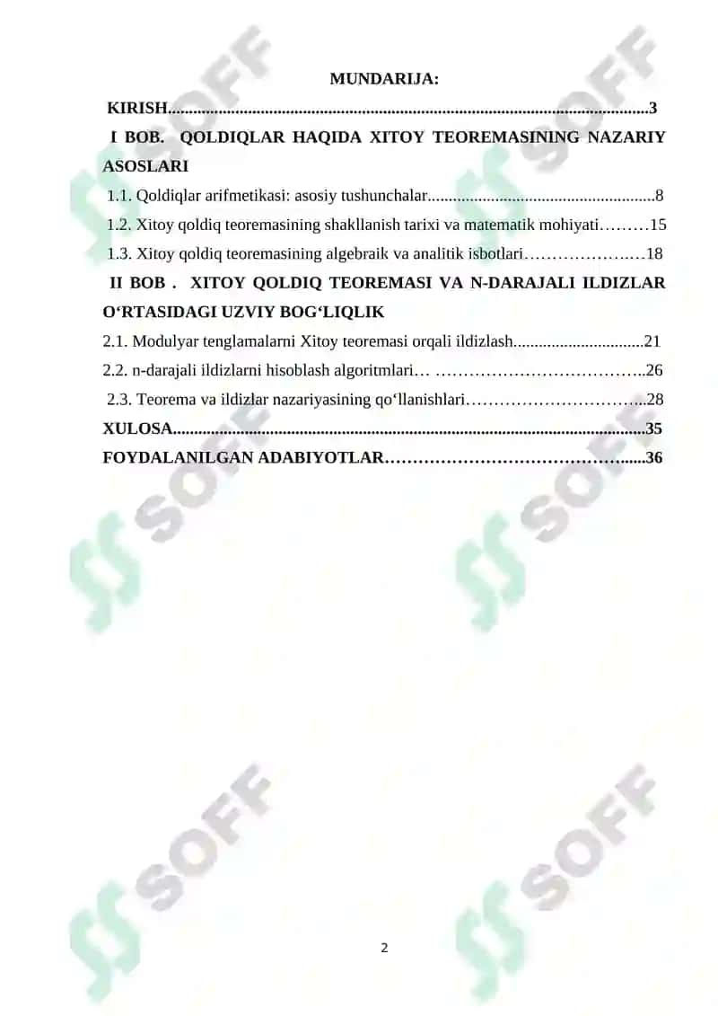 Xitoy qoldiq teoremasi va n-darajali ildizlar 2