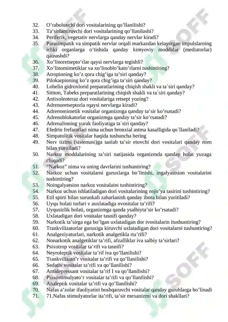 Farmatsevt asistenti savollari 2