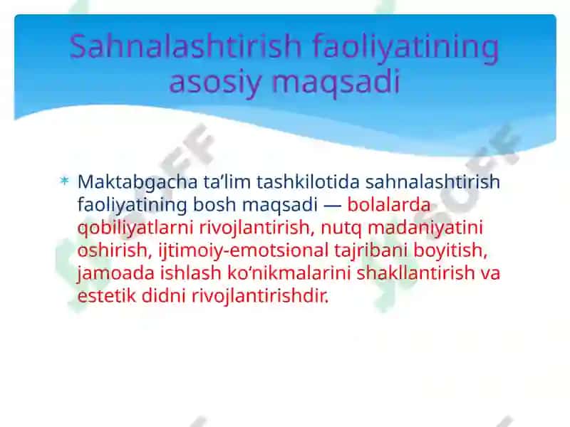 Sahnalashtirish faoliyati 2