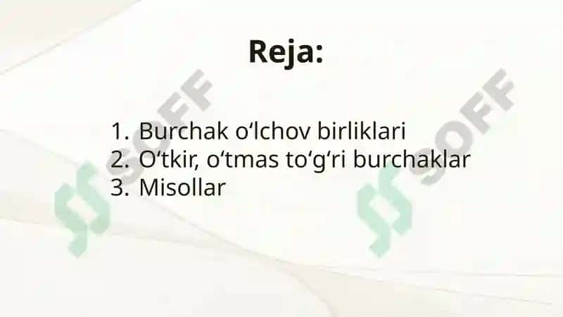 Oʻtkir, oʻtmas va toʻgʻri burchak 2