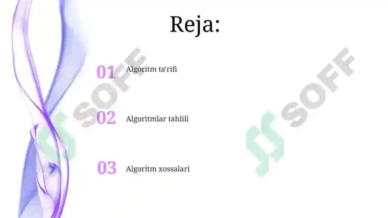 Algoritm tarifini va hususiyatlarini o'rganish 2