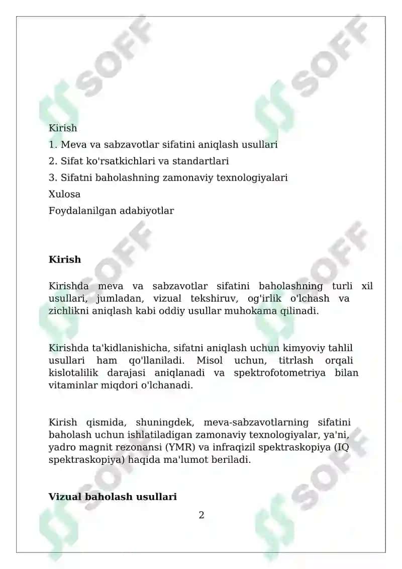 Meva-sabzavotlatning sifatini aniqlash usullari 2