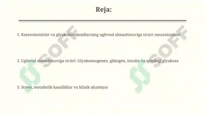 Katexolaminlar va Glyukokortikoidlarning Uglevodlar Almashinuvi 2