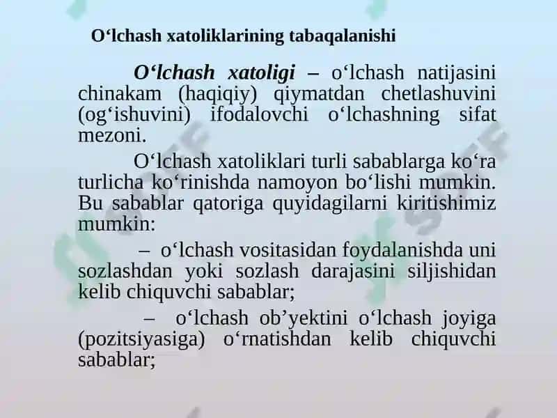 O’lchash xatoliklari va noaniqlik 2