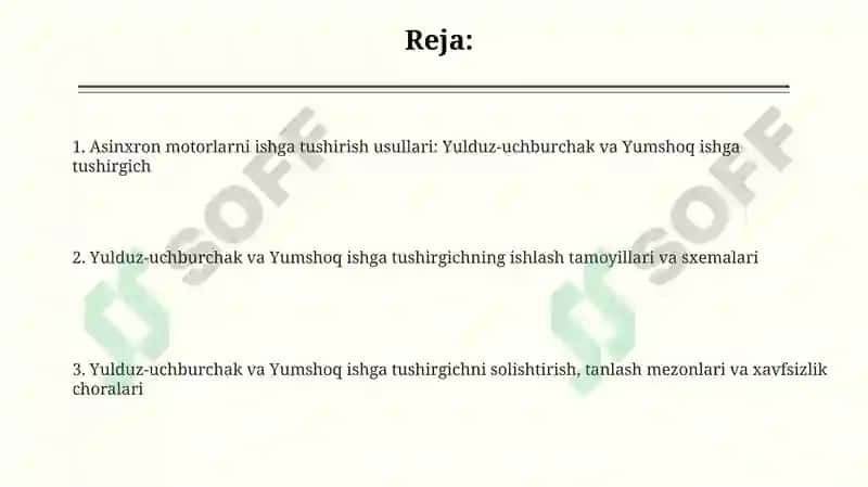 Asinxron motorning ishga tushirish usullari (Y/Δ, soft-starter) 2