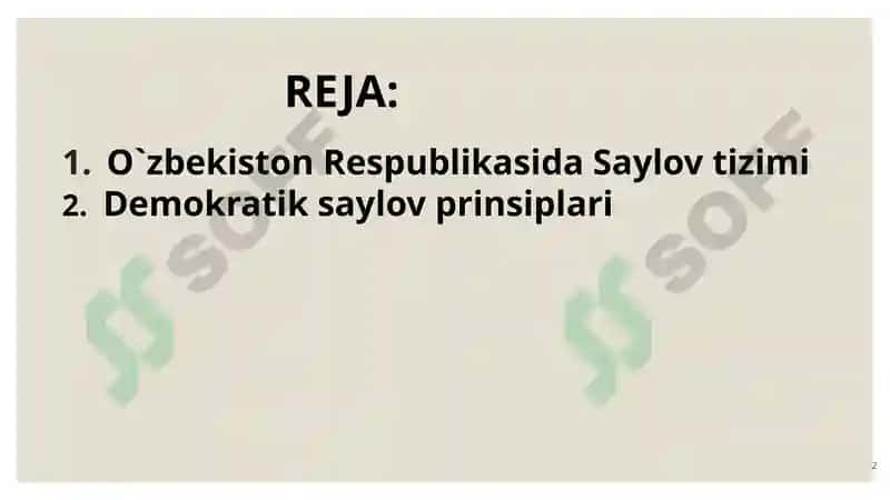 O`zbekiston Respublikasida Saylov tizimi 2