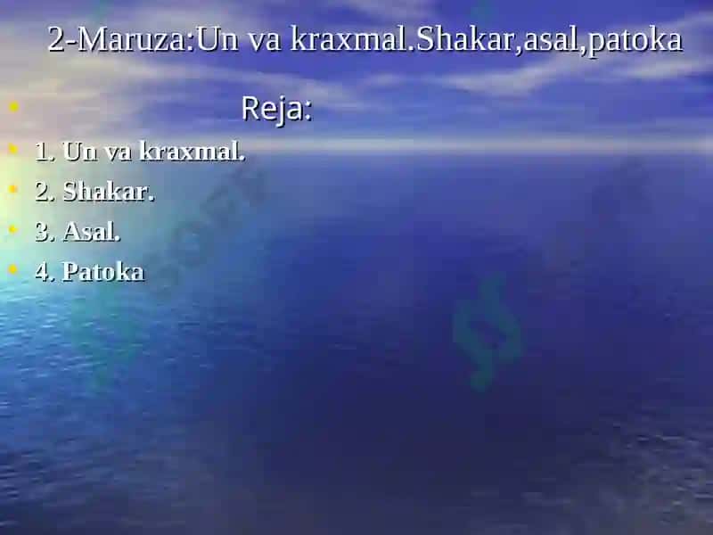 Un va kraxmal.Shakar,asal,patoka 2