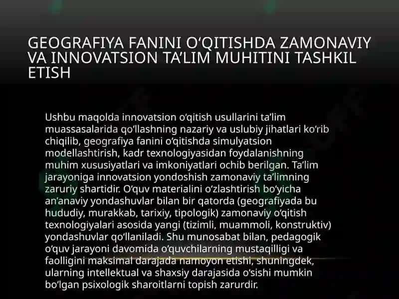 AMALIY GEOGRAFIYADA PEDAGOGIK TEXNOLOGIYALAR AHAMYATI 2