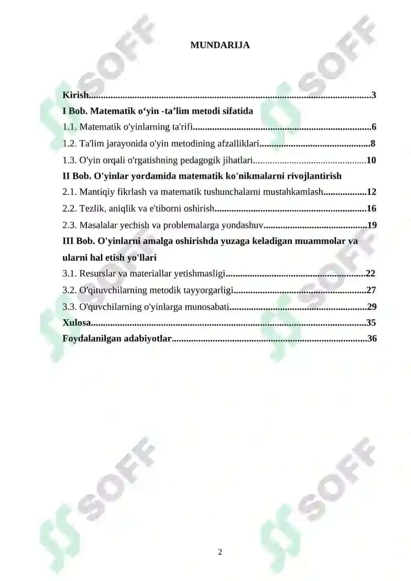 Matematik oʻyin -taʼlim metodi sifatida 2
