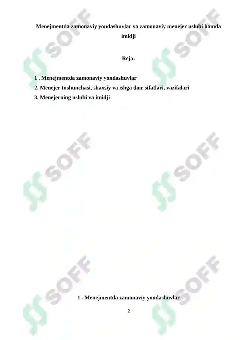 Menejmentda zamonaviy yondashuvlar va zamonaviy menejer uslubi hamda imidji 2