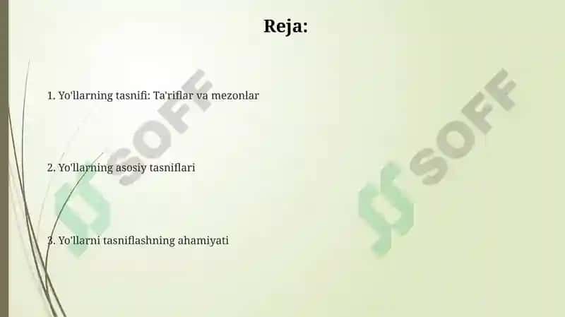 Yo'llarning tasnifi 2