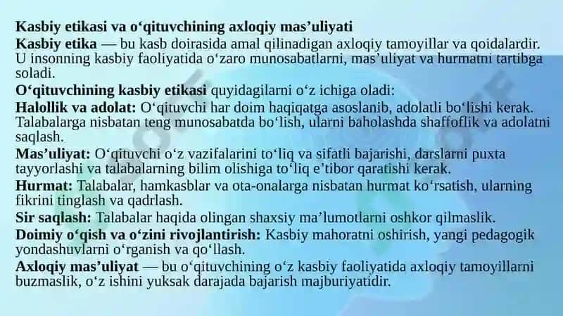 Kasbiy etikasi va o‘qituvchining axloqiy mas’uliyati 2