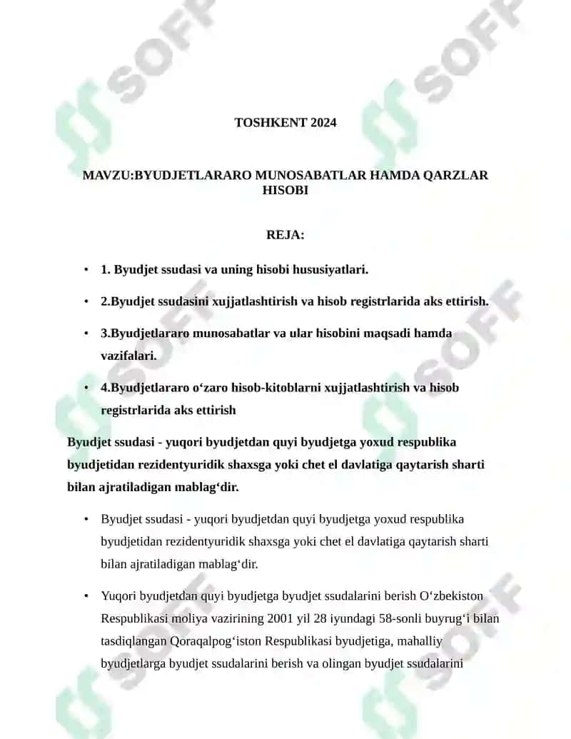 BYUDJETLARARO MUNOSABATLAR HAMDA QARZLAR HISOBI 2