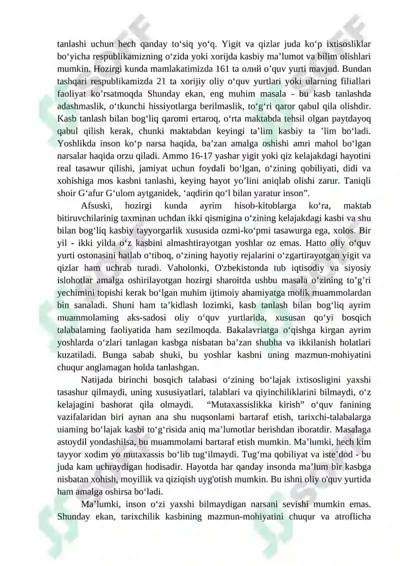 MUTAXASSISLIKKA KIRISH O‘QUV FANINING MAQSAD VA VAZIFALARI. 2