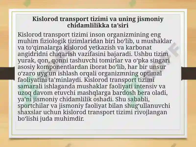 Kislorod Transport Tizimi va Chidamli 2