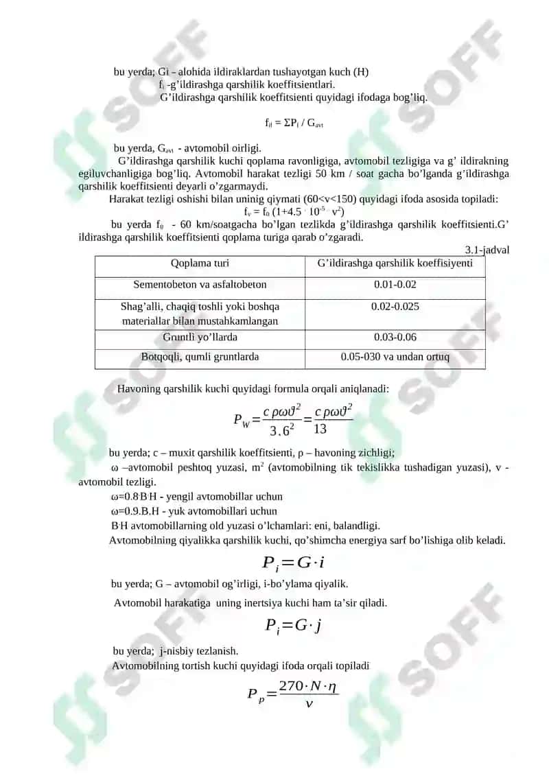 Avtomobillarning yo’llarda harakatlanishi 2