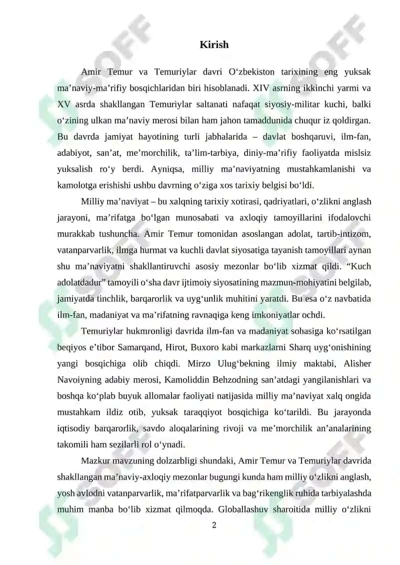 AMIR TEMUR VA TEMURIYLAR DAVRIDAGI MILLIY MA’NAVIYATIMIZ KAMOLOTINING SABABLARI 2