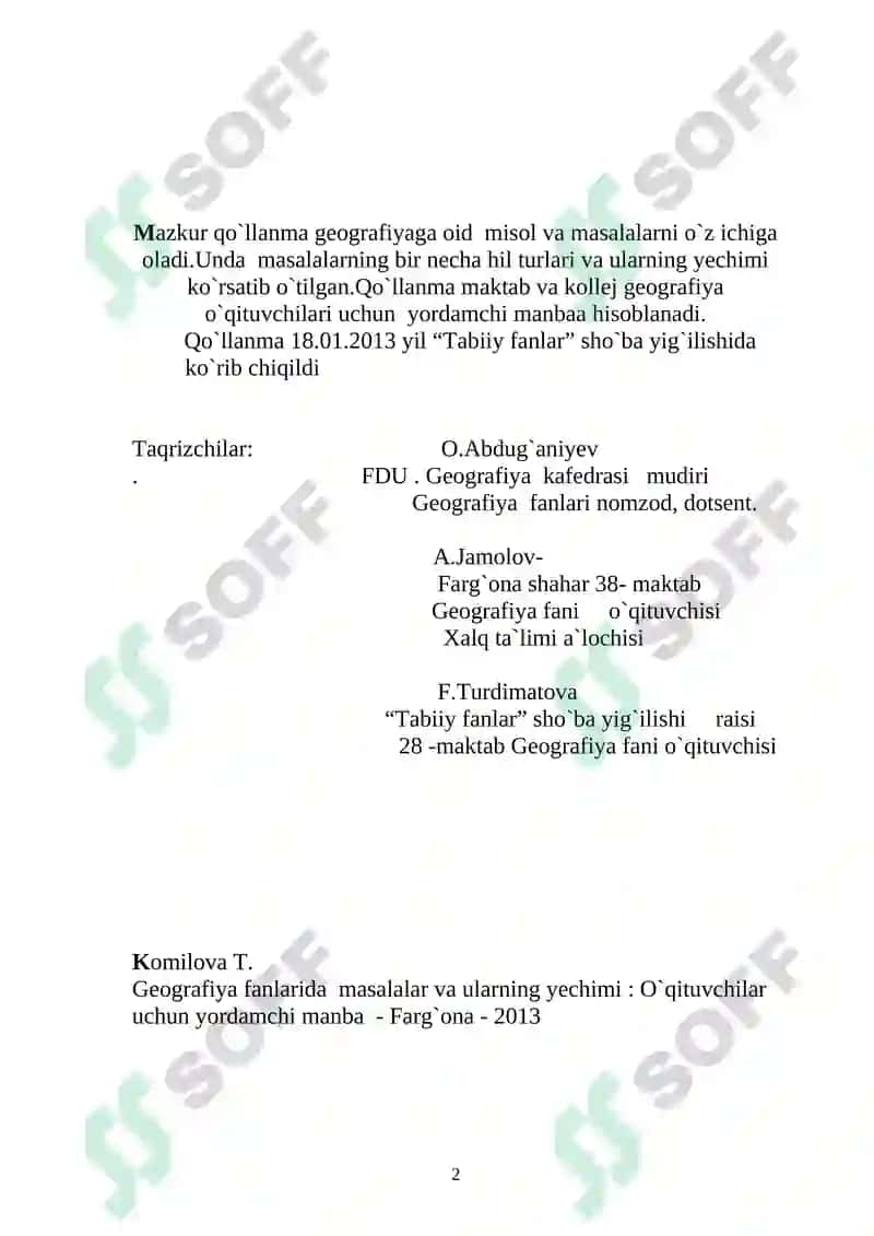 Geografiya fanlarida masalalar va ularning yechimi 2