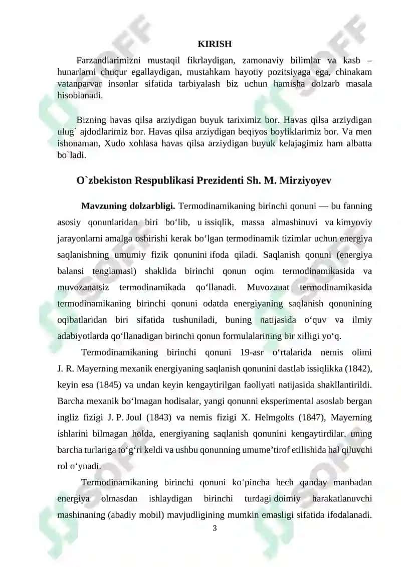 Termodinamikaning birinchi qonunini 2