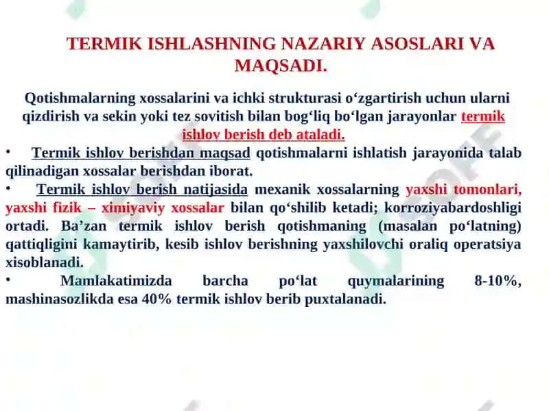 Qotishmalarni termik ishlash 2