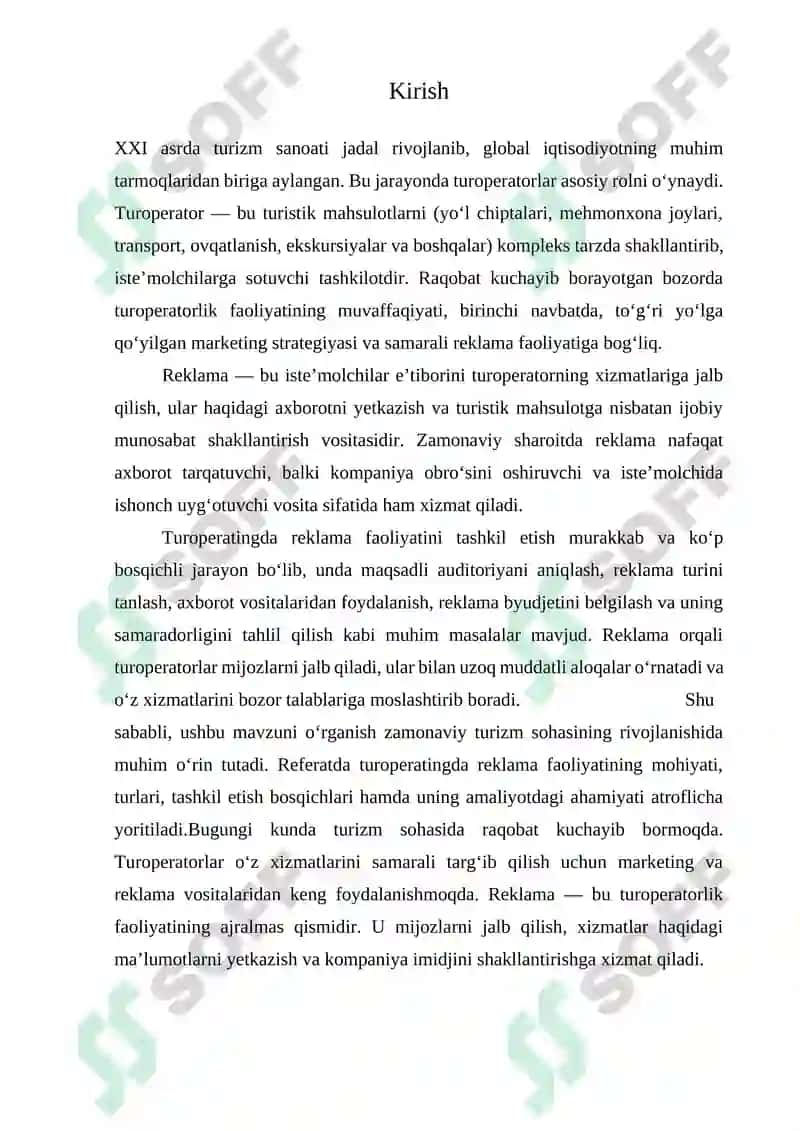 Turoperatingda reklama faoliyatini tashkil etish 2