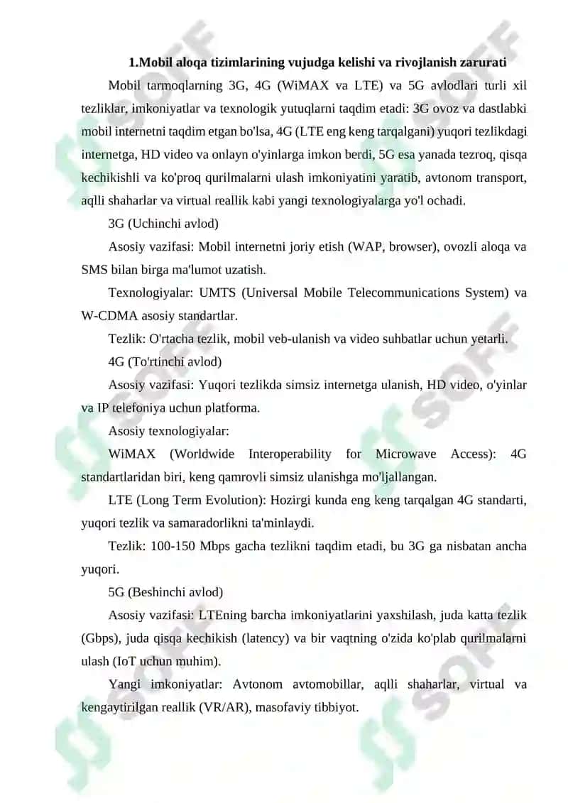 MOBIL TARMOQLAR: 3G, 4G (WIMAX VA LTE) VA 5G TEXNOLOGIYALARI. 2