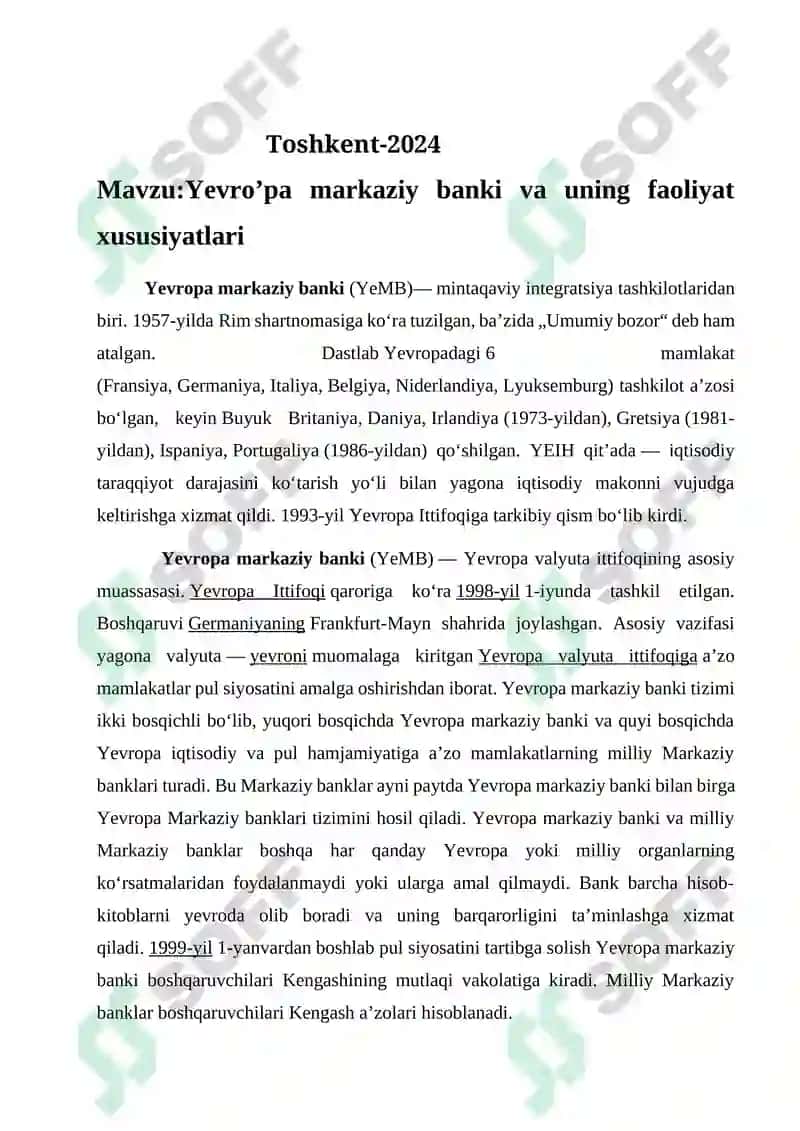 Yevro’pa markaziy banki va uning faoliyat xususiyatlari 2