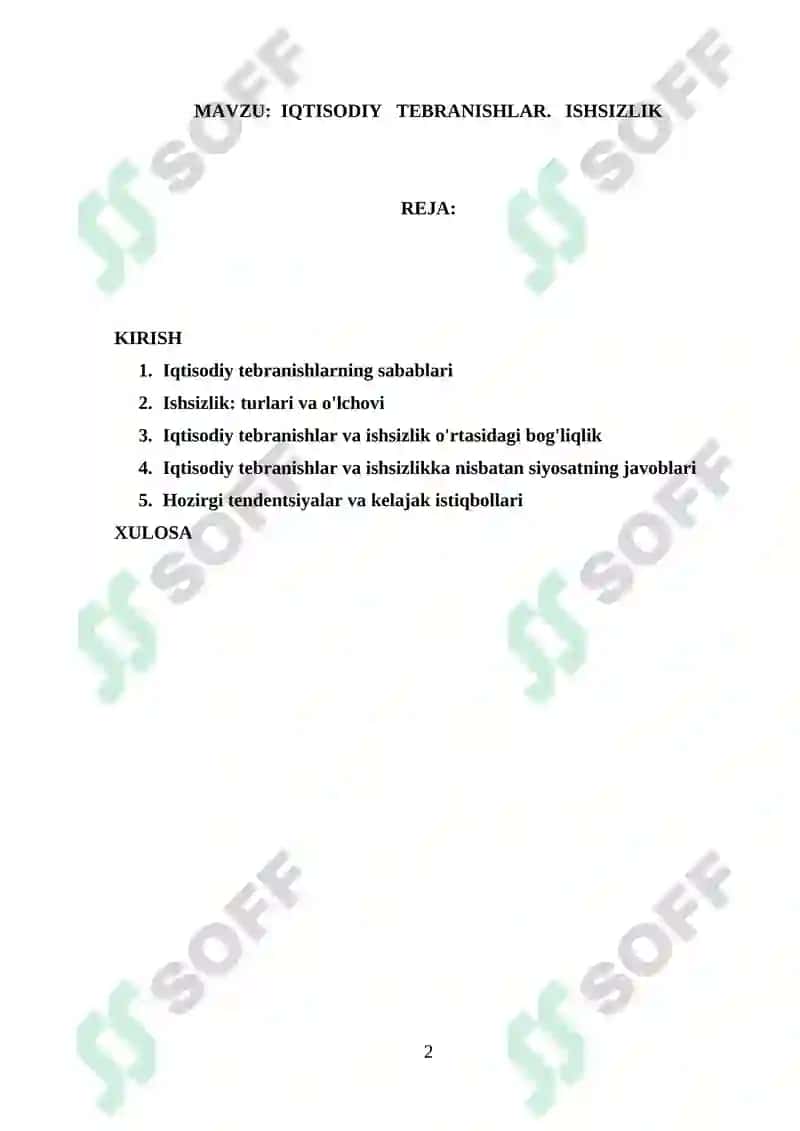 IQTISODIY TEBRANISHLAR. ISHSIZLIK 2