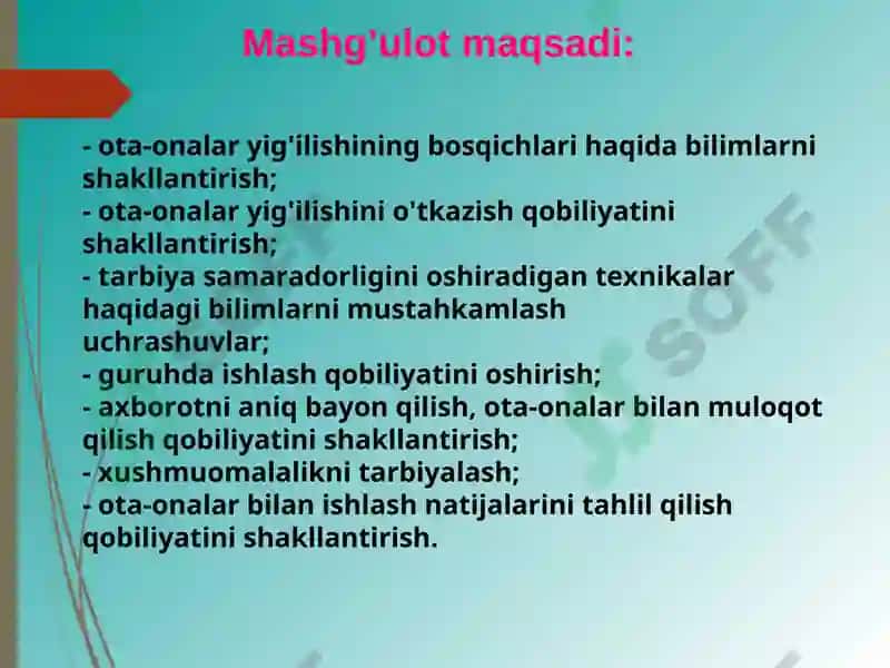 Ota-onalar sinf majlisini tashkil qilish metodikasi 2