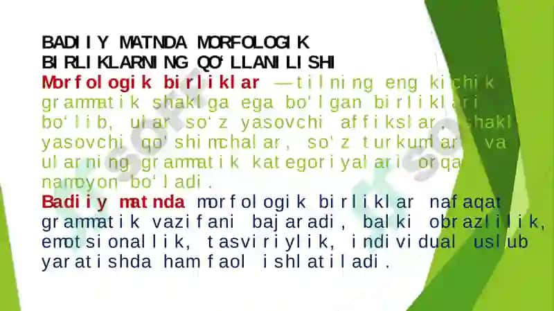Badiiy matnda morfologik birliklarning qo’llanilishi 2