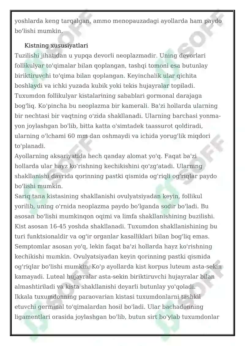 Tuxumdon kistasi va kistomasi 2