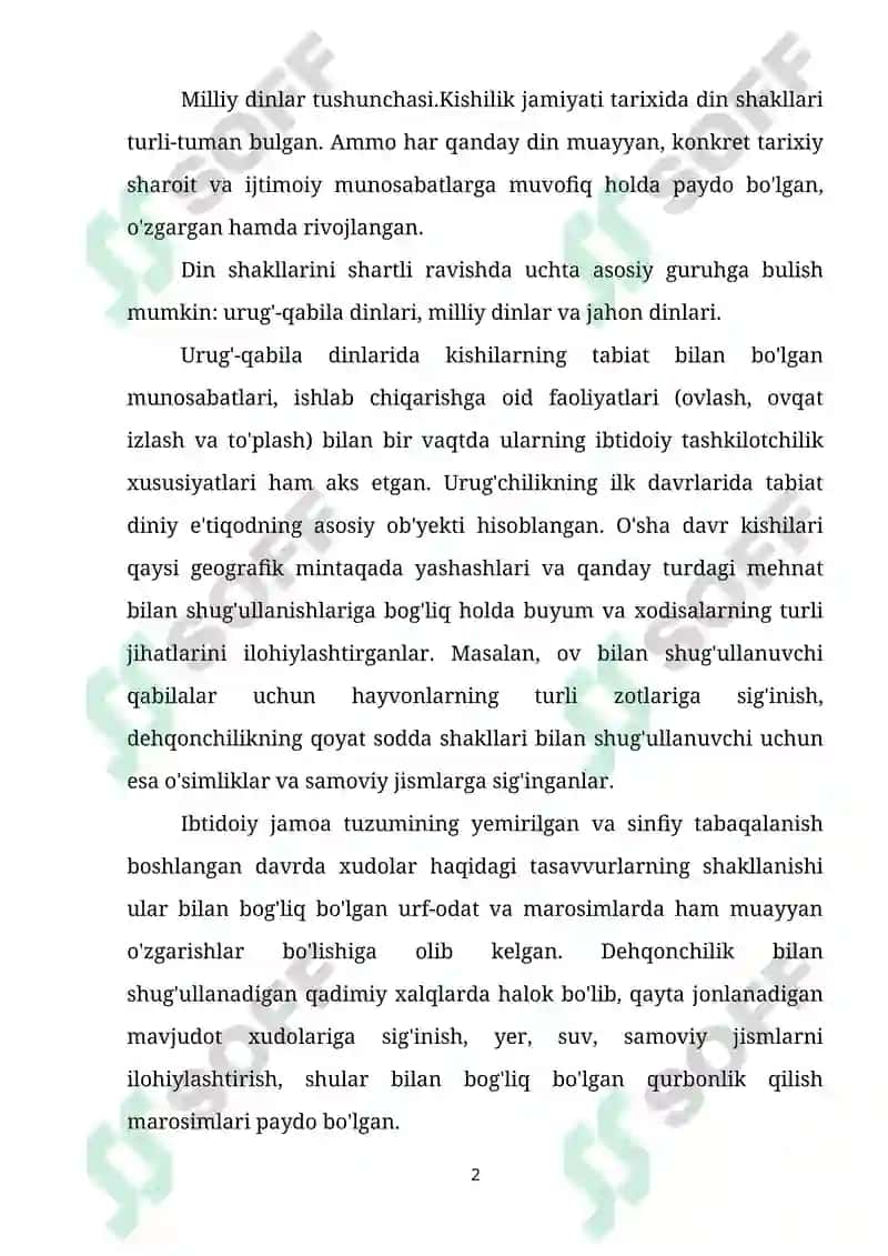 Milliy dinlar tushunchasi 2