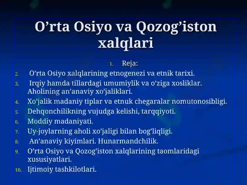 O'rta Osiyo va Qozog'iston xalqlari 2