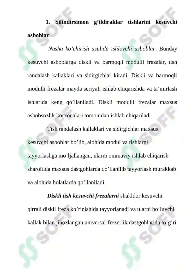 Silindirsimon g’ildiraklar tishlarini kesuvchi asboblar 2