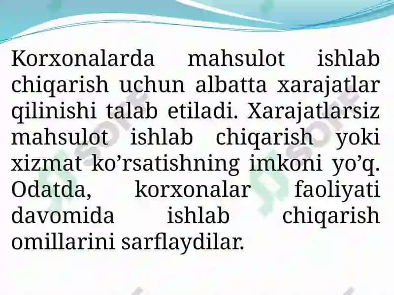 Ishlabchiqarish xarajatlari 2
