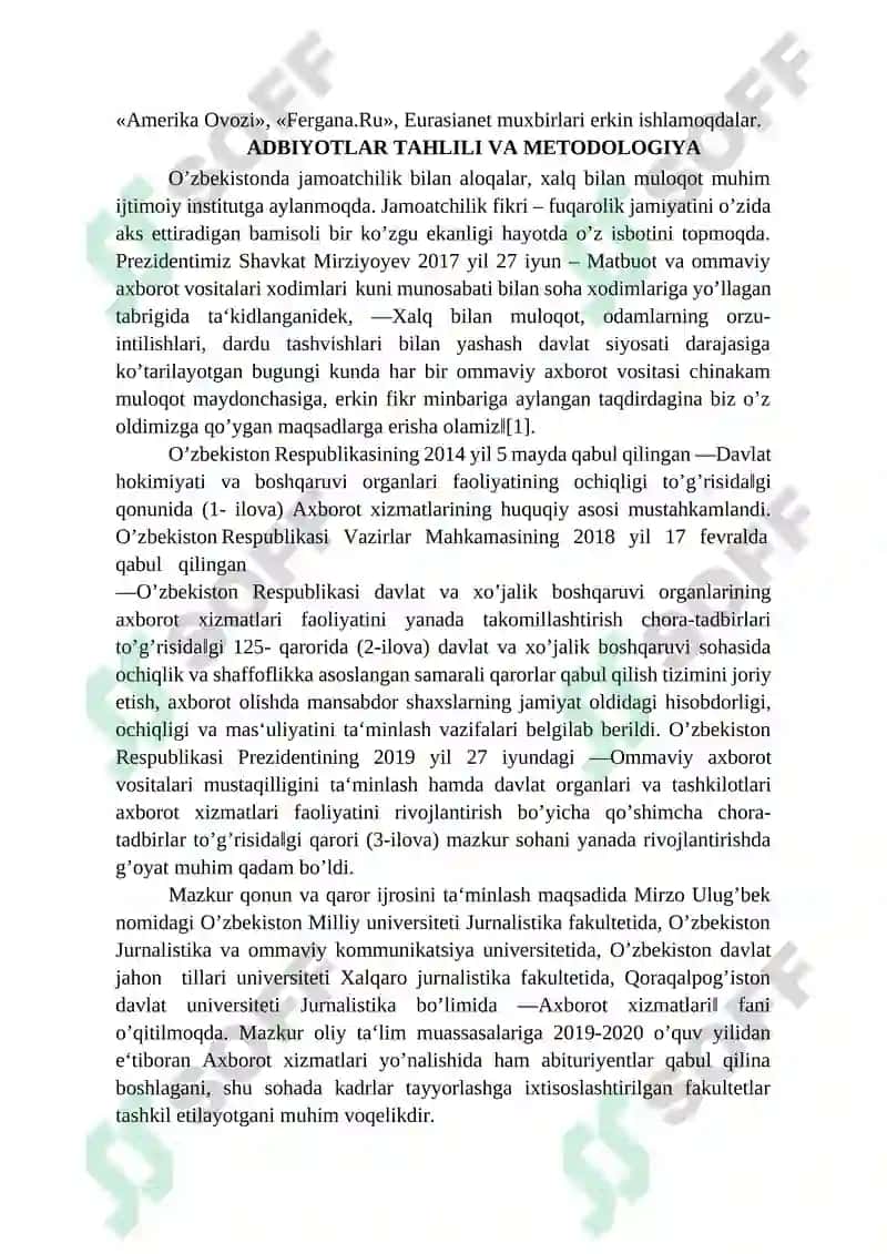 Ommaviy axborot vositalarining faoliyati(Oʻzgarish va muammolar) 2