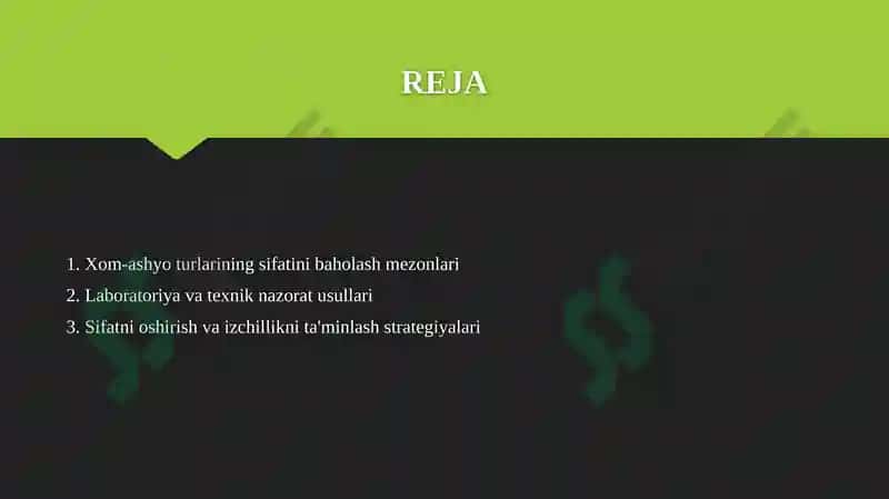 Xom-ashyo sifatini baholash mezonlari 2
