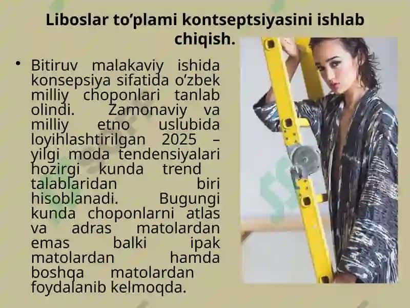 Milliy matolaridan foydalanib ayollar libos dizayn-loyihasini ishlab chiqish 2