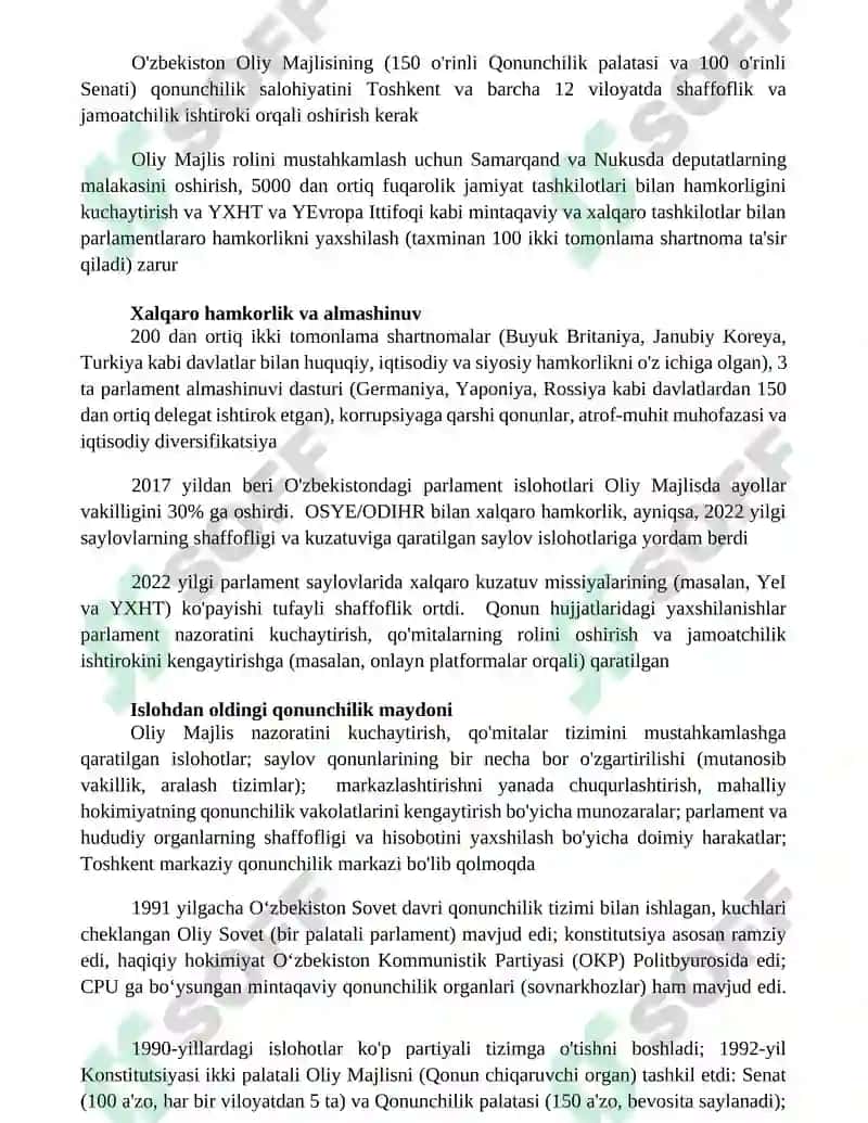 Parlament amalga oshirilgan islohotlar 2